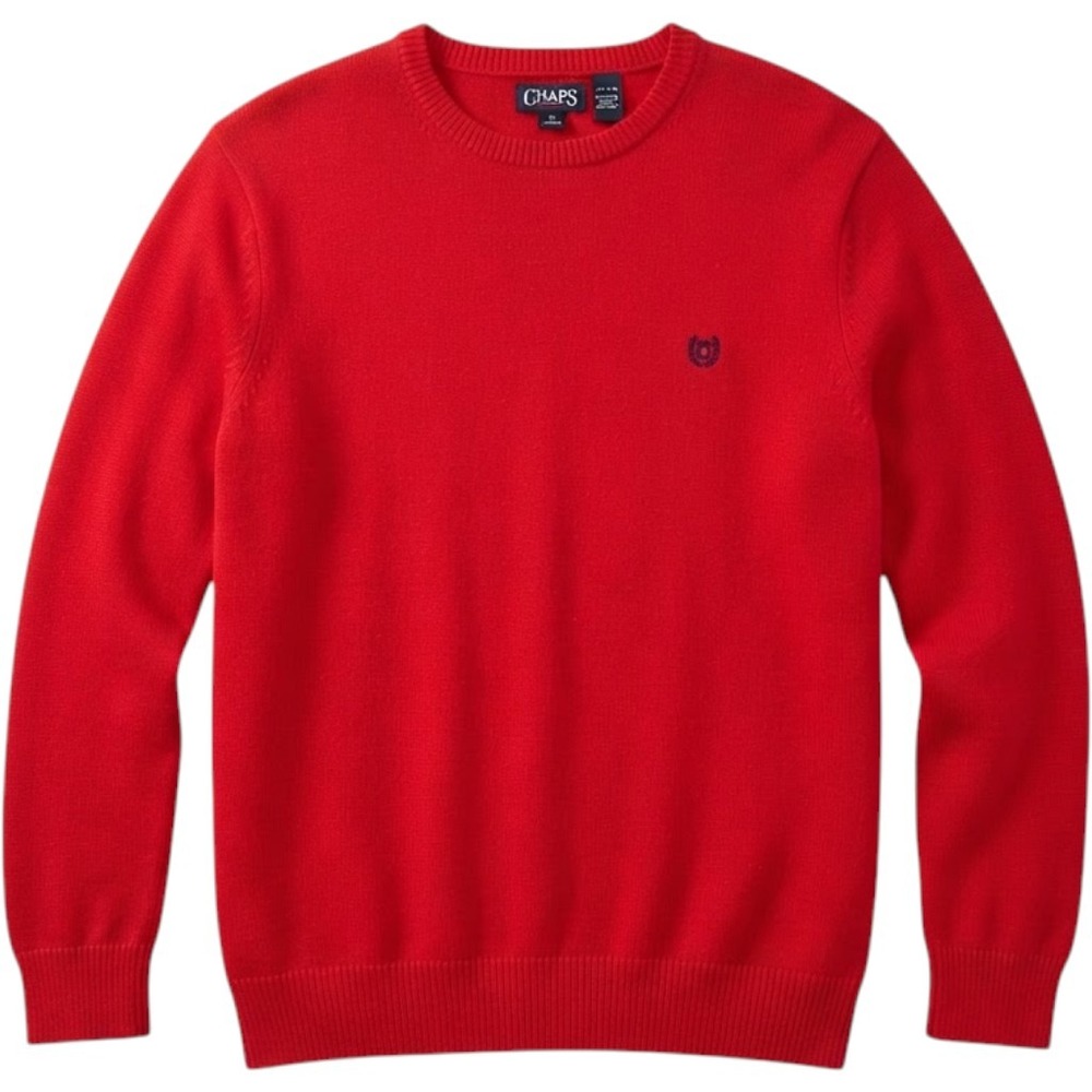 Chaps Crewneck Sweater Mens XL Red Cotton Long Sleeve Embroidered Logo Knit